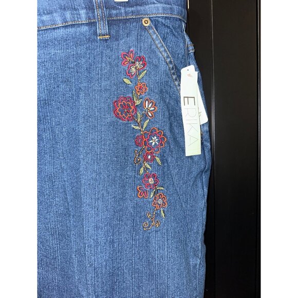 Erika Women’s Stretch Denim Jeans 18 Blue Floral Embroidered Straight Leg Pants - Picture 5 of 11
